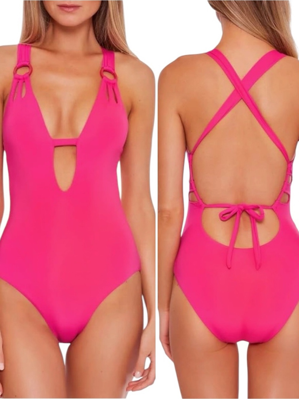 BECCA by Rebecca Virtue Color Code Skylar Plunge One-Piece Swimsuit! Retail $138